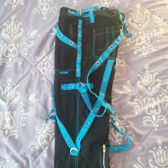 Tripp NYC black blue women's juniors bondage pants size 11 zippers suspenders - Picture 4 of 14